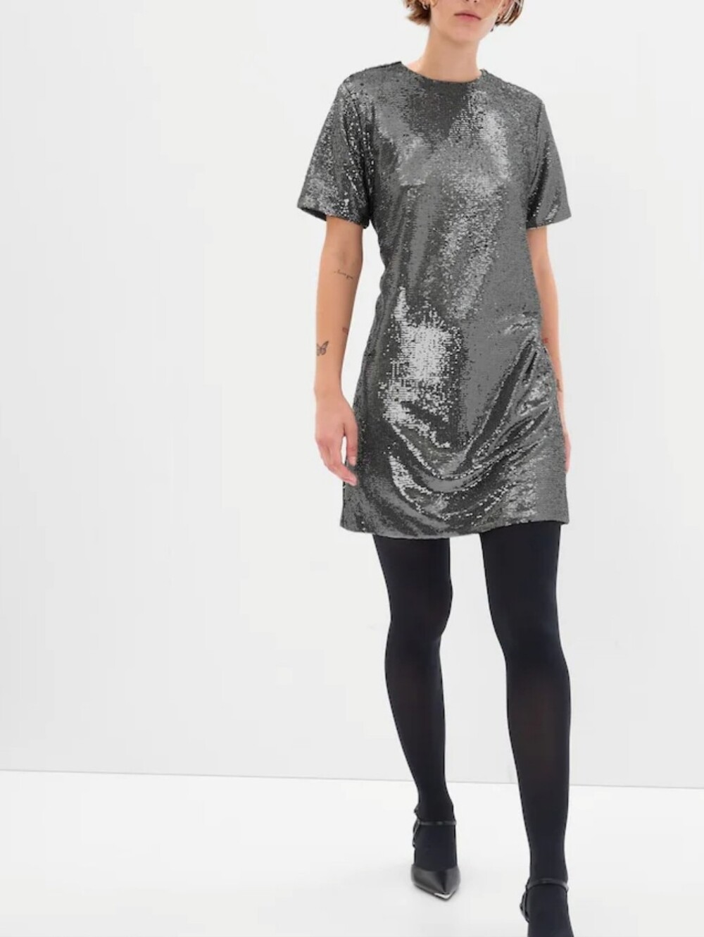 GAP-Silver Sequin Sparkly TShirt Dress Size-Medium Tall